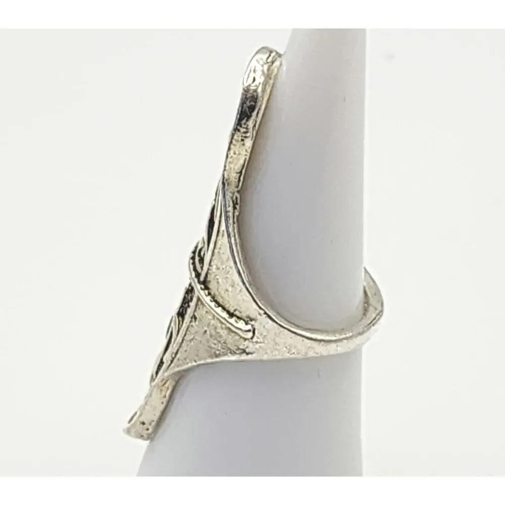 Vintage Southwestern Totem Ring Sun Moon Cactus Silver Tone Metal US Size 5.5